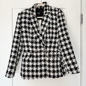 NWT ZARA Houndstooth Tweed Blazer Jacket Size Small